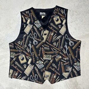 VTG Cigargoyles Vest Cigar Smoking Made In USA SZ 2XL All Over Print Art Black
